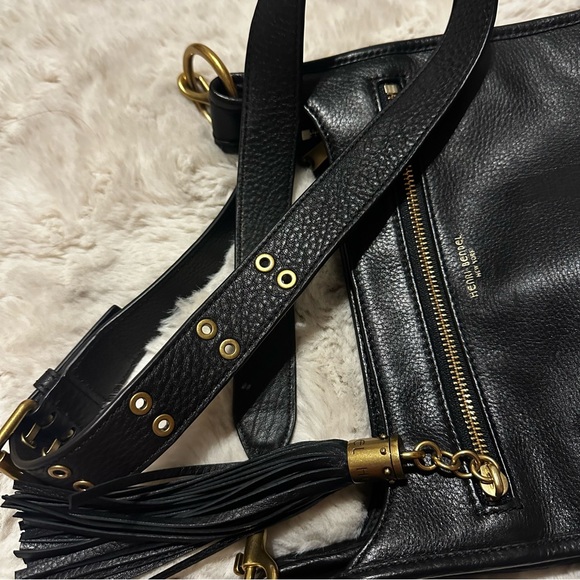 Henri Bendel Black Pebbled Leather Crossbody Satchel Shoulder Bag with Tassel - Picture 3 of 8